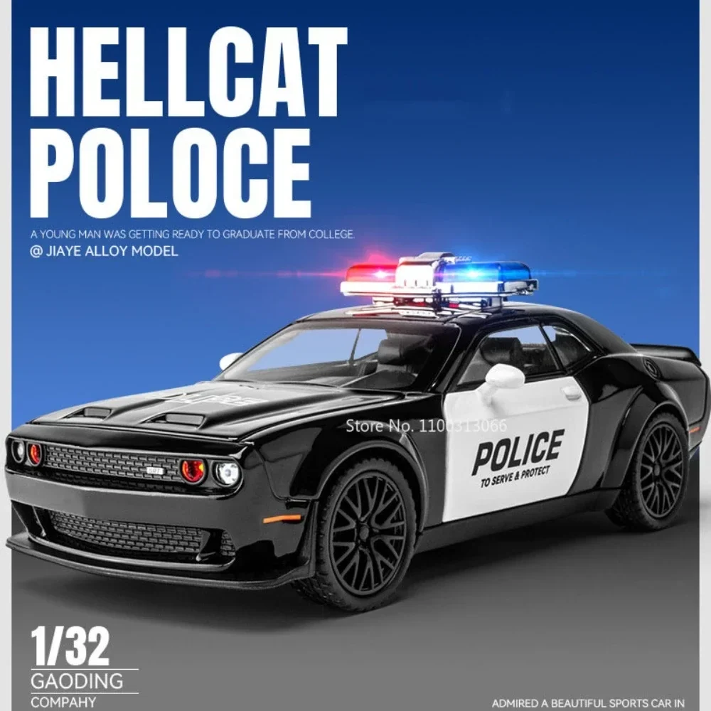 Modèle de voiture de police en alliage à l'échelle 1:32, jouet en métal moulé sous pression, avec son et lumière, voiture...