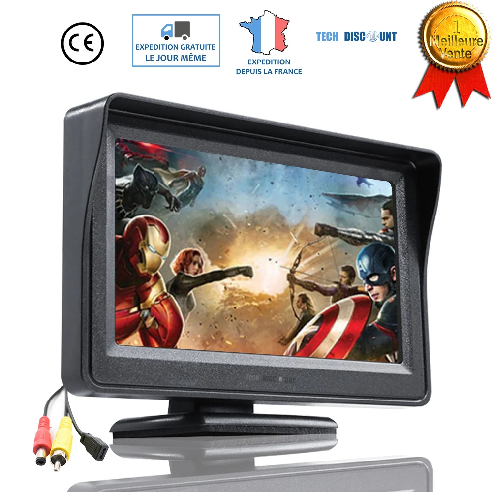 TD® Moniteur de voiture haute définition de 4,3 pouces sans caméra Camion noir inversant la vue arrière moniteur LCD haute...