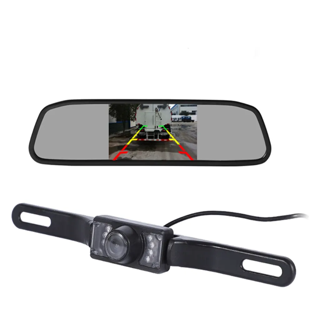 TD® Moniteur de voiture HD de 4,3 pouces support de plaque d'immatriculation étanche à 170 ° inversant l'émetteur sans fil...
