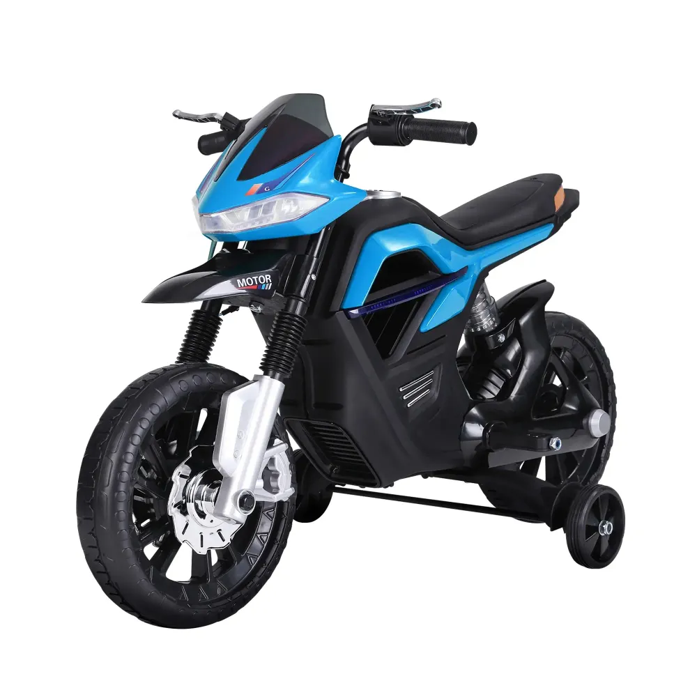 Moto électrique enfant 3-6 ans avec roues d'entraînement maximum 3 km/h métal + plastique bleu 105x52,3x62,3cm