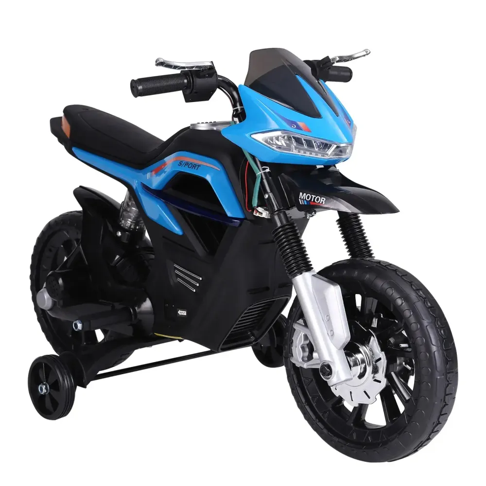 Moto électrique enfant 3-6 ans avec roues d'entraînement maximum 3 km/h métal + plastique bleu 105x52,3x62,3cm
