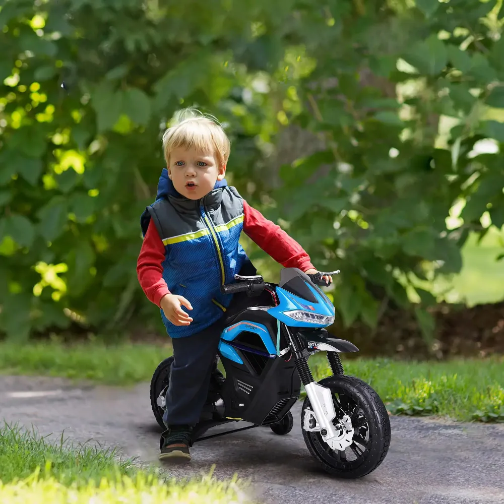 Moto électrique enfant 3-6 ans avec roues d'entraînement maximum 3 km/h métal + plastique bleu 105x52,3x62,3cm