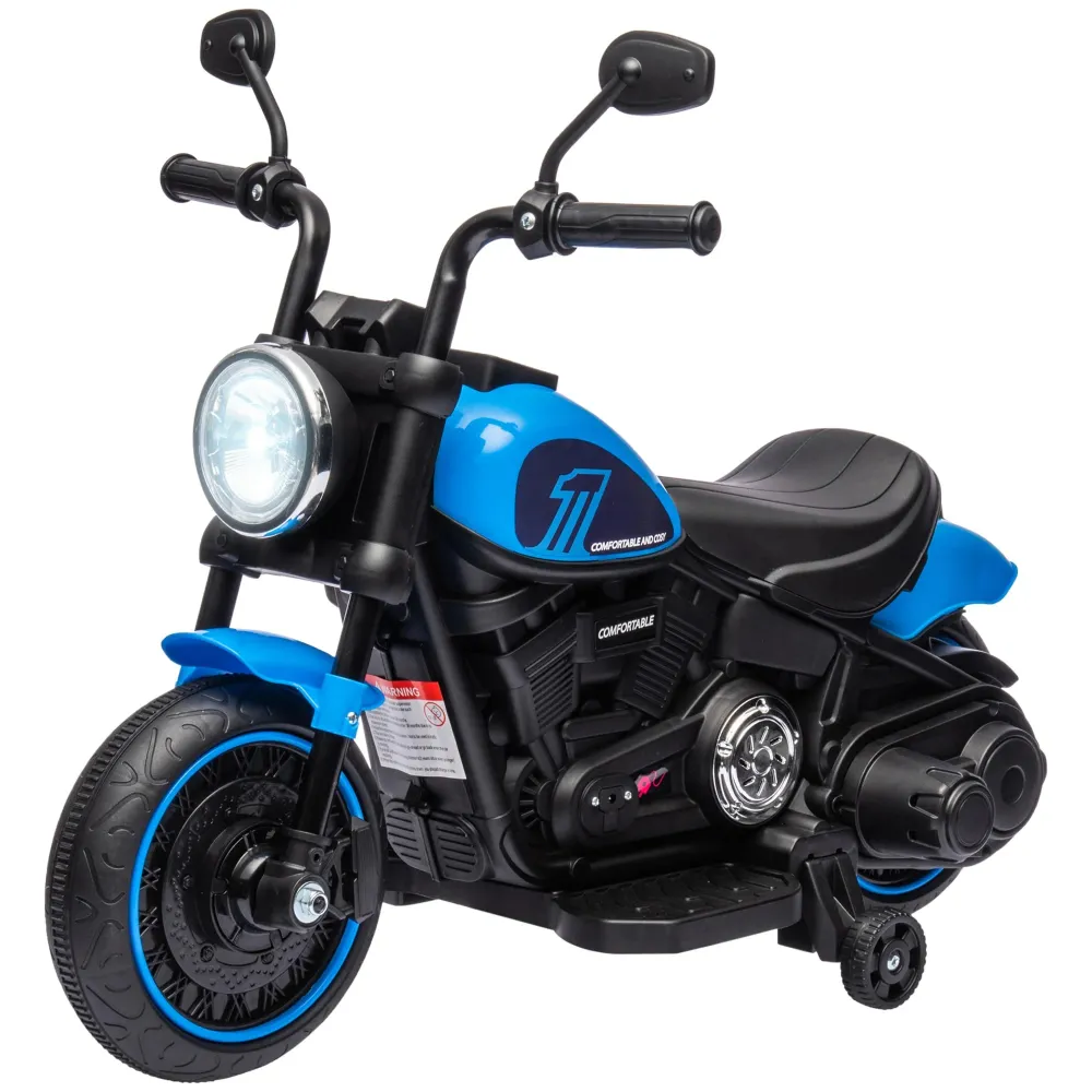 Moto électrique pour enfants, avec phare, 3 km/h, bleu + noir