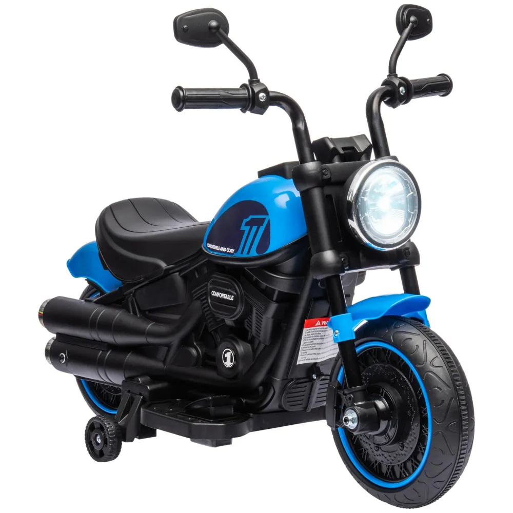 Moto électrique pour enfants, avec phare, 3 km/h, bleu + noir