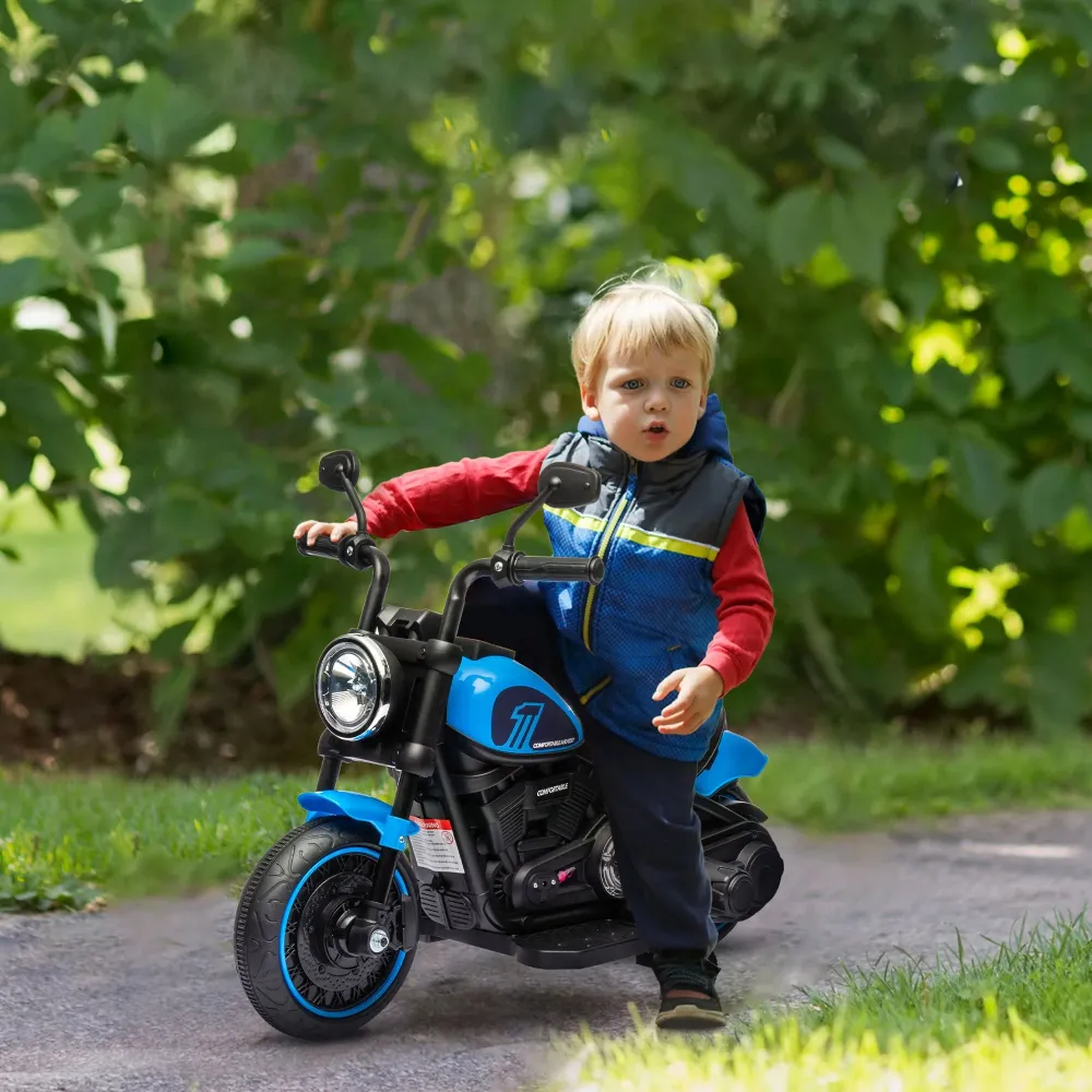 Moto électrique pour enfants, avec phare, 3 km/h, bleu + noir