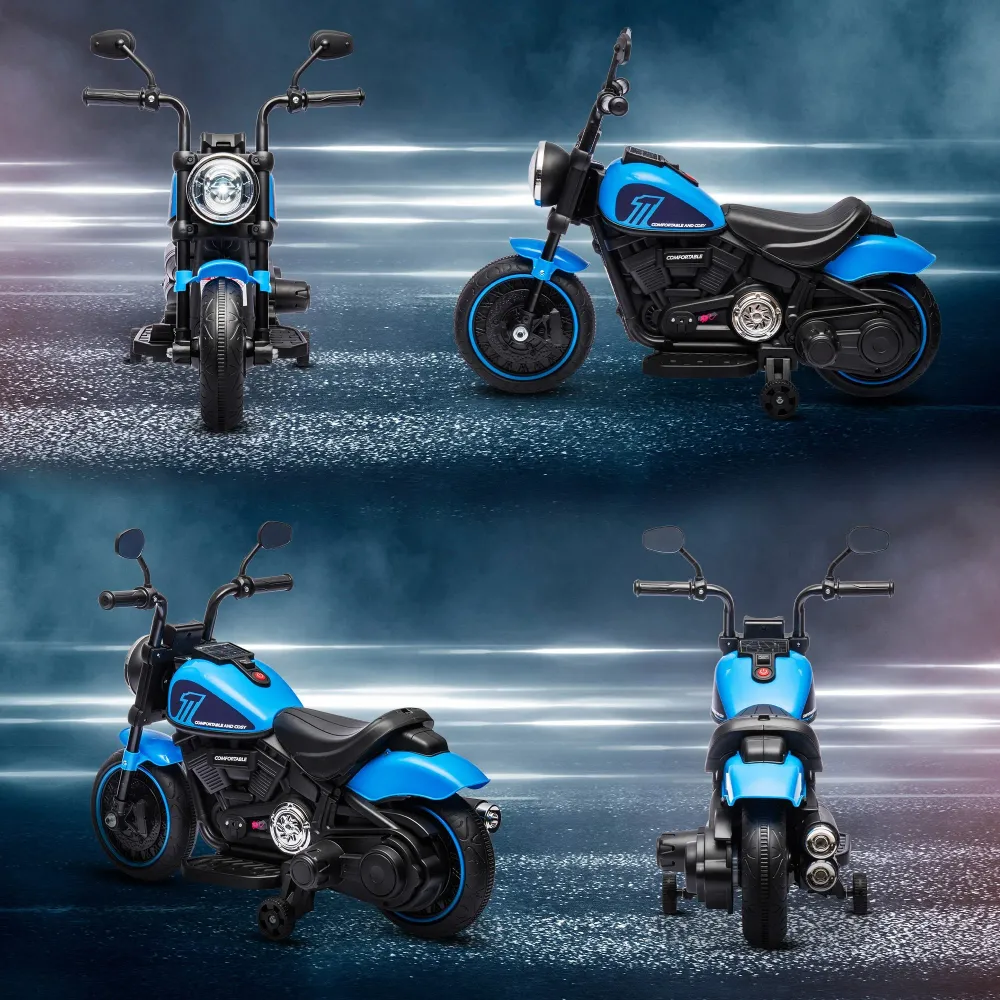 Moto électrique pour enfants, avec phare, 3 km/h, bleu + noir