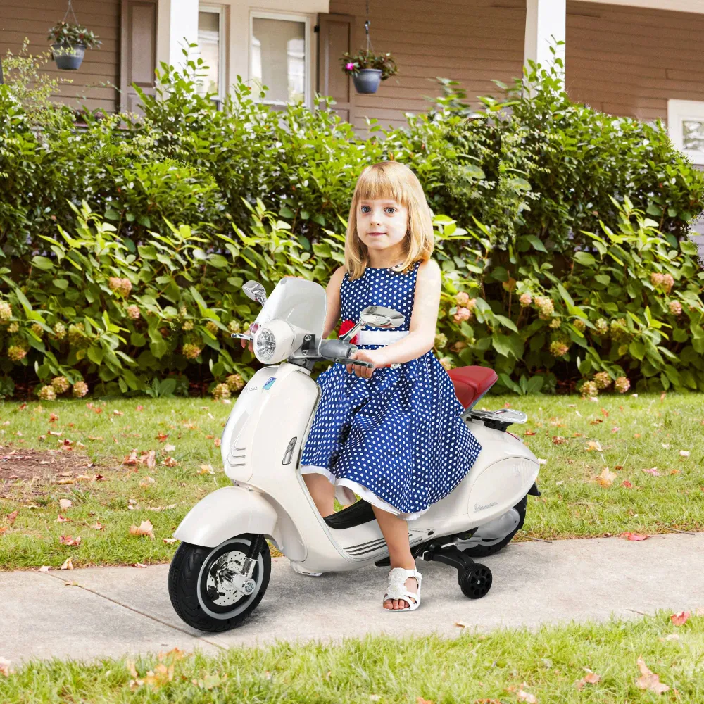 Moto pour enfants Vespa, moto électrique avec éclairage musical MP3, 3-6 ans, PP, blanc, 108x49x75cm