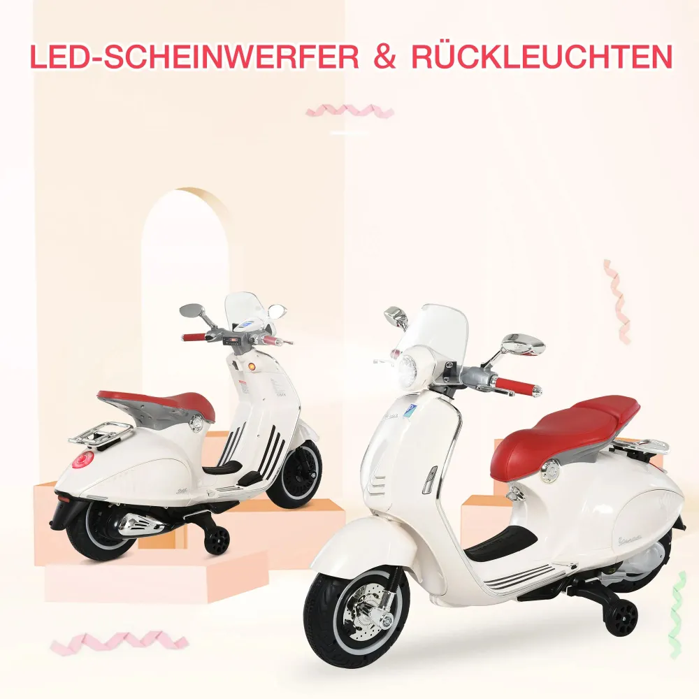 Moto pour enfants Vespa, moto électrique avec éclairage musical MP3, 3-6 ans, PP, blanc, 108x49x75cm