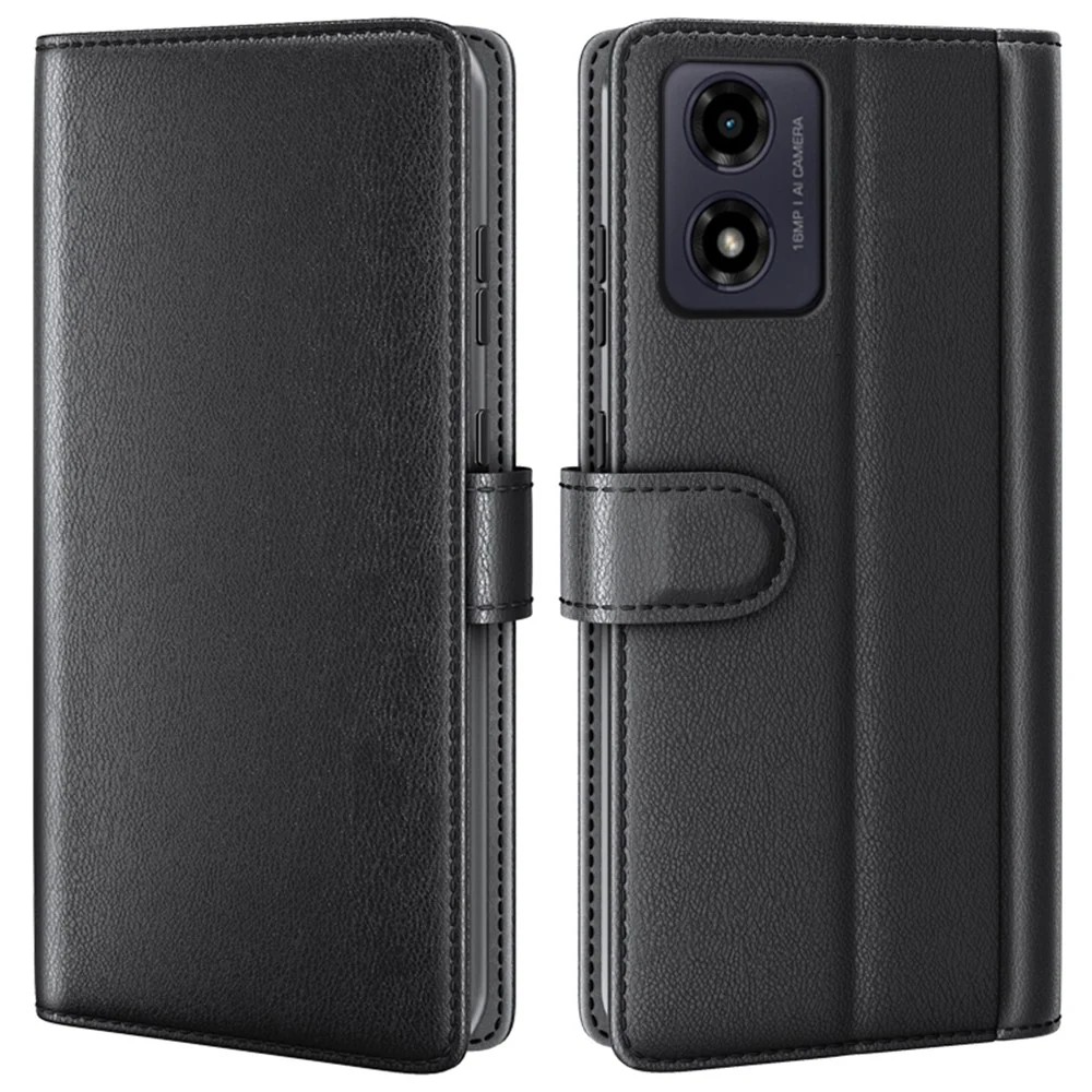 Motorola Moto G04 / Motorola Moto G24 étui en cuir véritable avec fentes pour cartes de crédit - Noir