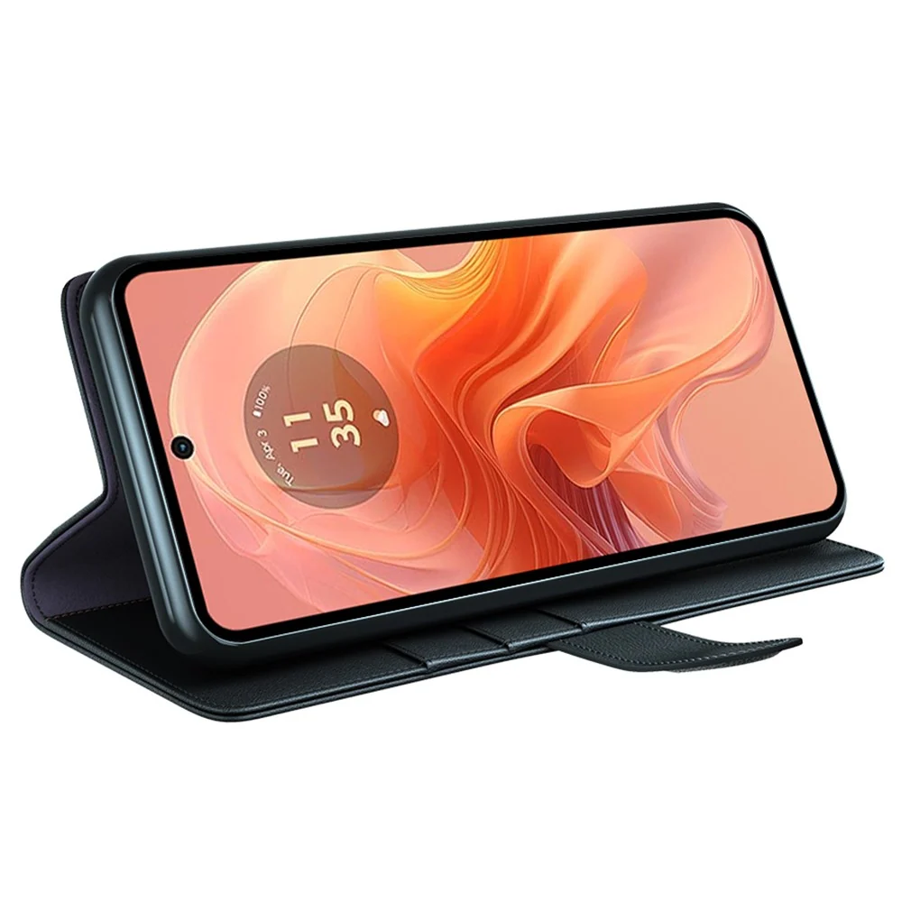 Motorola Moto G04 / Motorola Moto G24 étui en cuir véritable avec fentes pour cartes de crédit - Noir