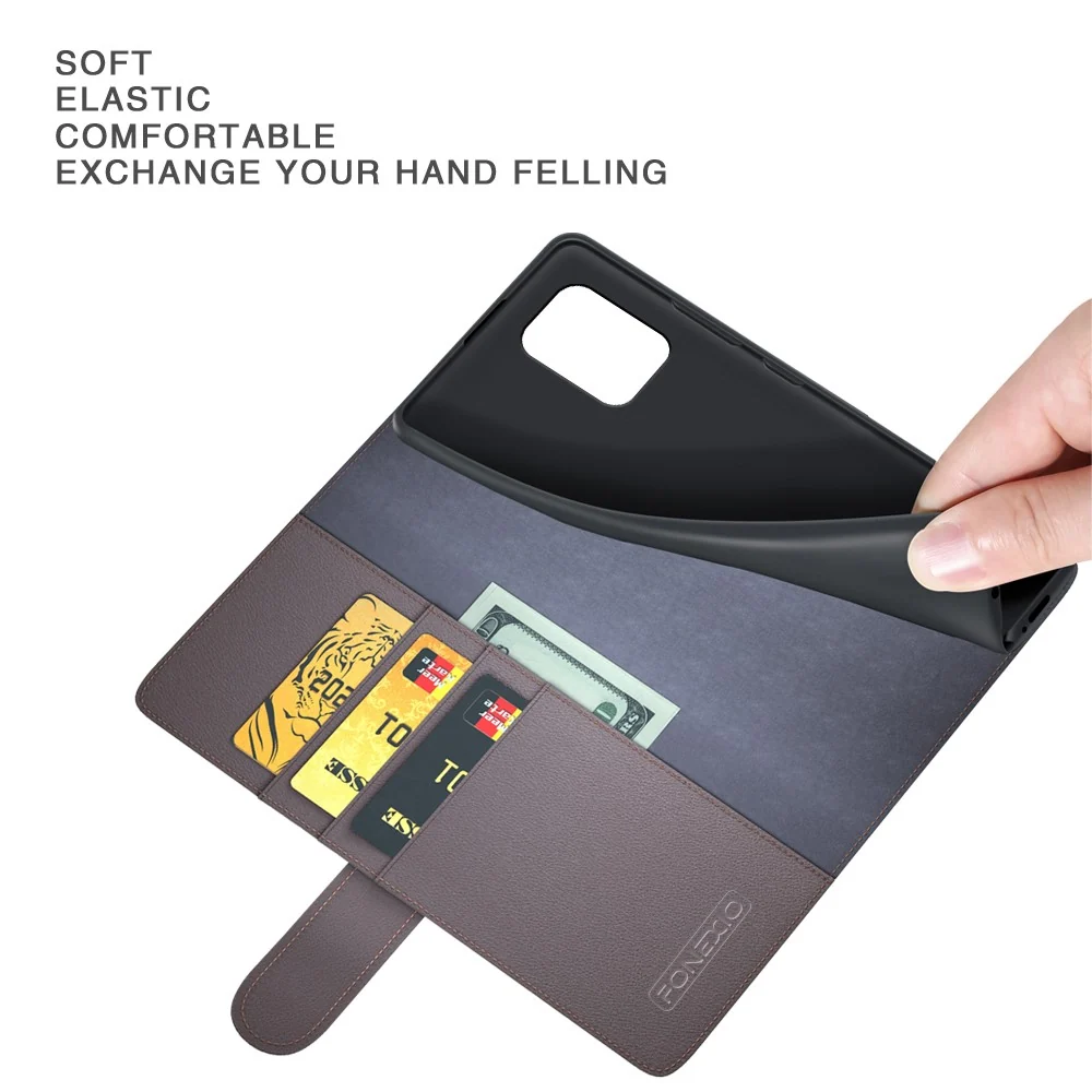 Motorola Moto G04 / Motorola Moto G24 étui en cuir véritable avec fentes pour cartes de crédit - Noir