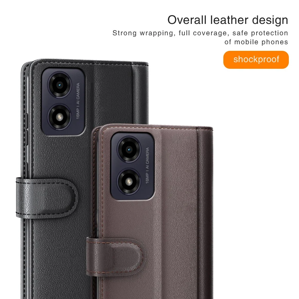 Motorola Moto G04 / Motorola Moto G24 étui en cuir véritable avec fentes pour cartes de crédit - Noir