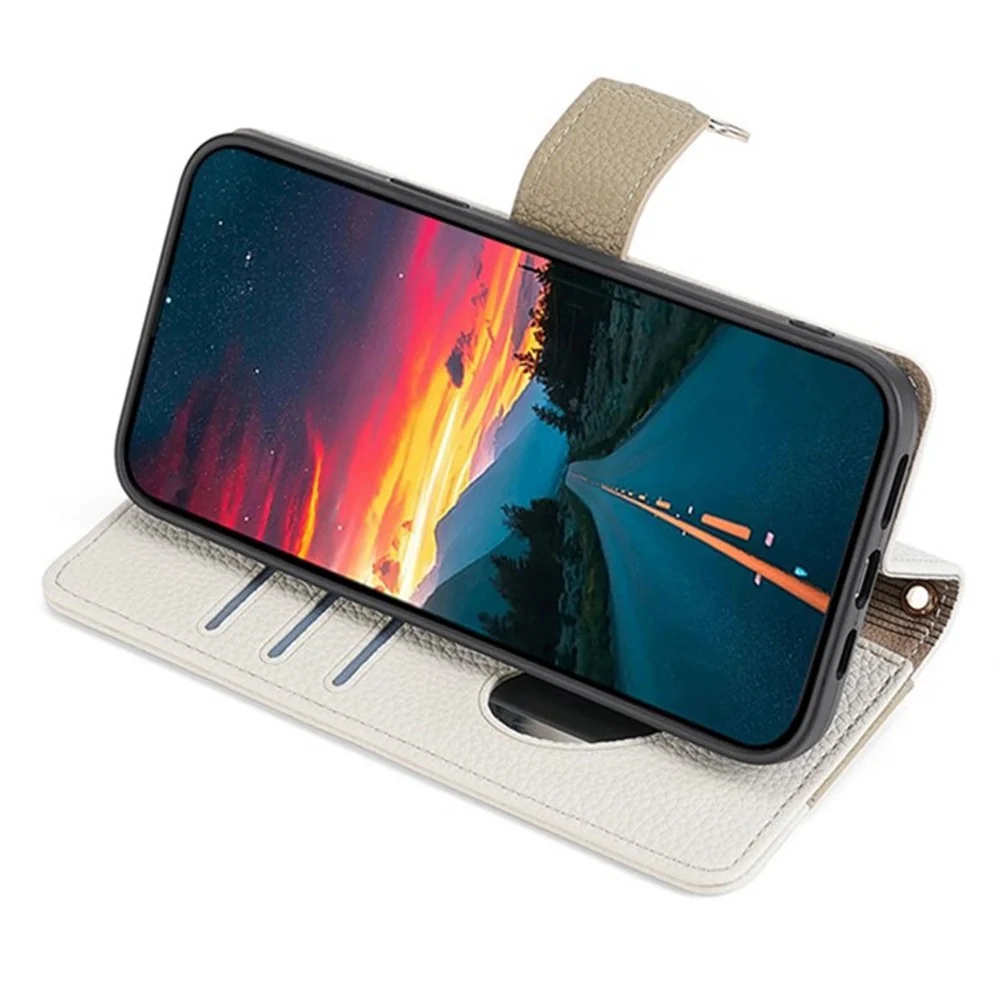 Motorola Moto G15 4G / G15 Power 4G Case Mirror Wallet Leather Phone Cover Chain Shoulder Strap - White