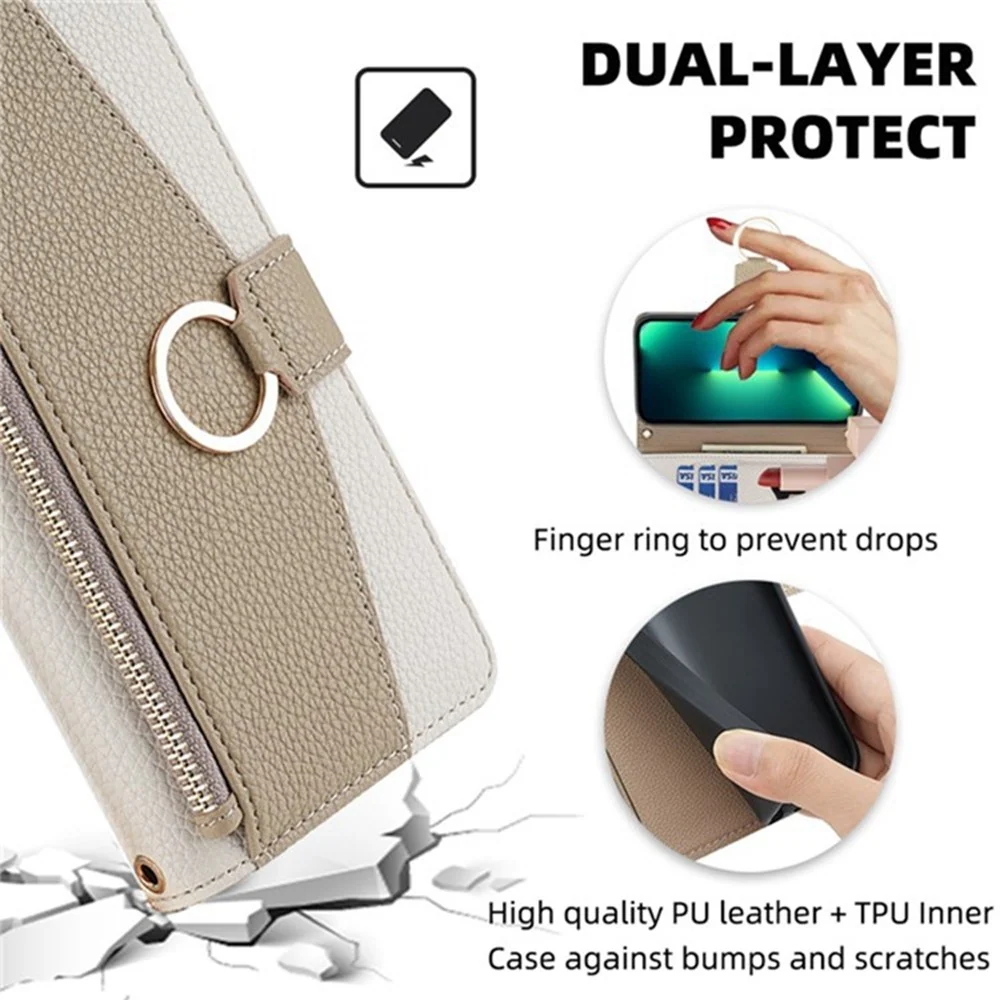 Motorola Moto G15 4G / G15 Power 4G Case Mirror Wallet Leather Phone Cover Chain Shoulder Strap - White