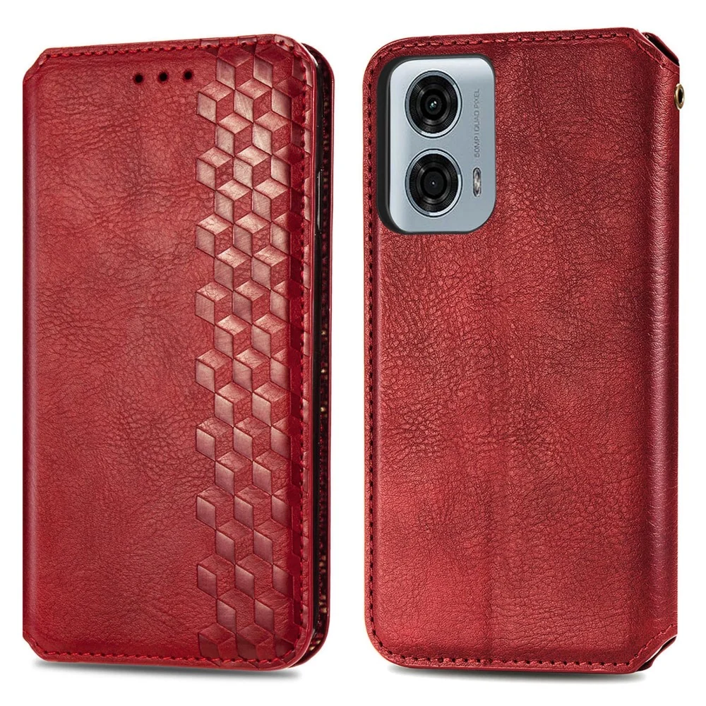 Motorola Moto G24 Power étui en cuir avec une impression de losange stylisé - Rouge