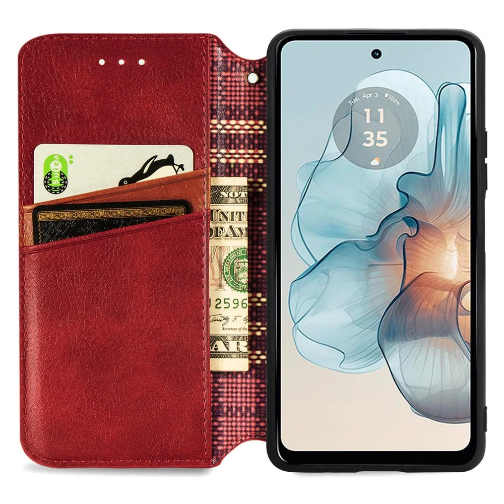 Motorola Moto G24 Power étui en cuir avec une impression de losange stylisé - Rouge