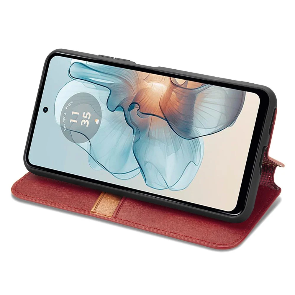 Motorola Moto G24 Power étui en cuir avec une impression de losange stylisé - Rouge