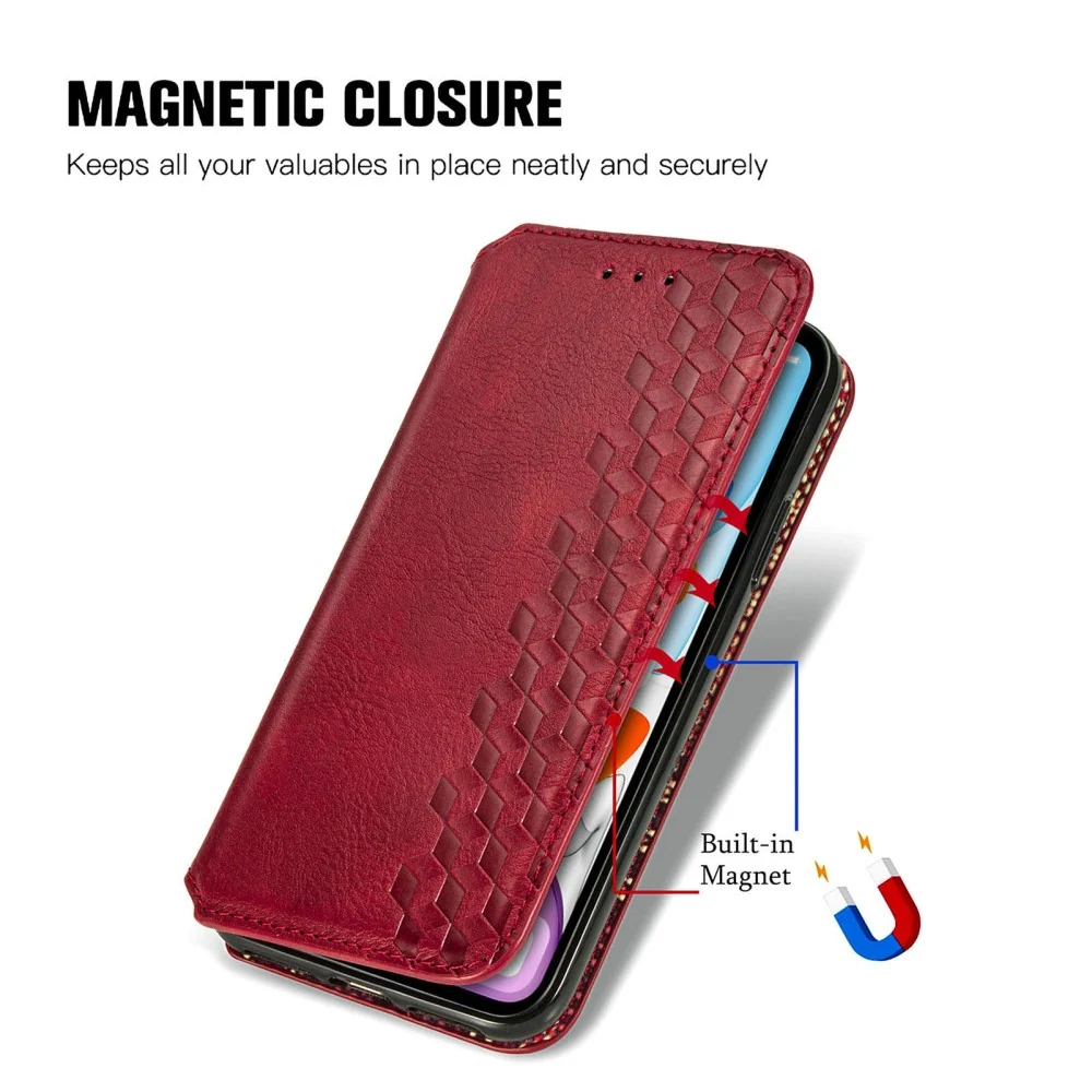 Motorola Moto G24 Power étui en cuir avec une impression de losange stylisé - Rouge