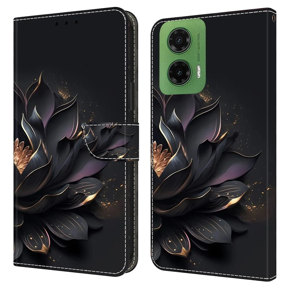 Motorola Moto G35 5G Case Magnetic Clasp 3D Pattern Leather Wallet Phone Cover - Purple Lotus