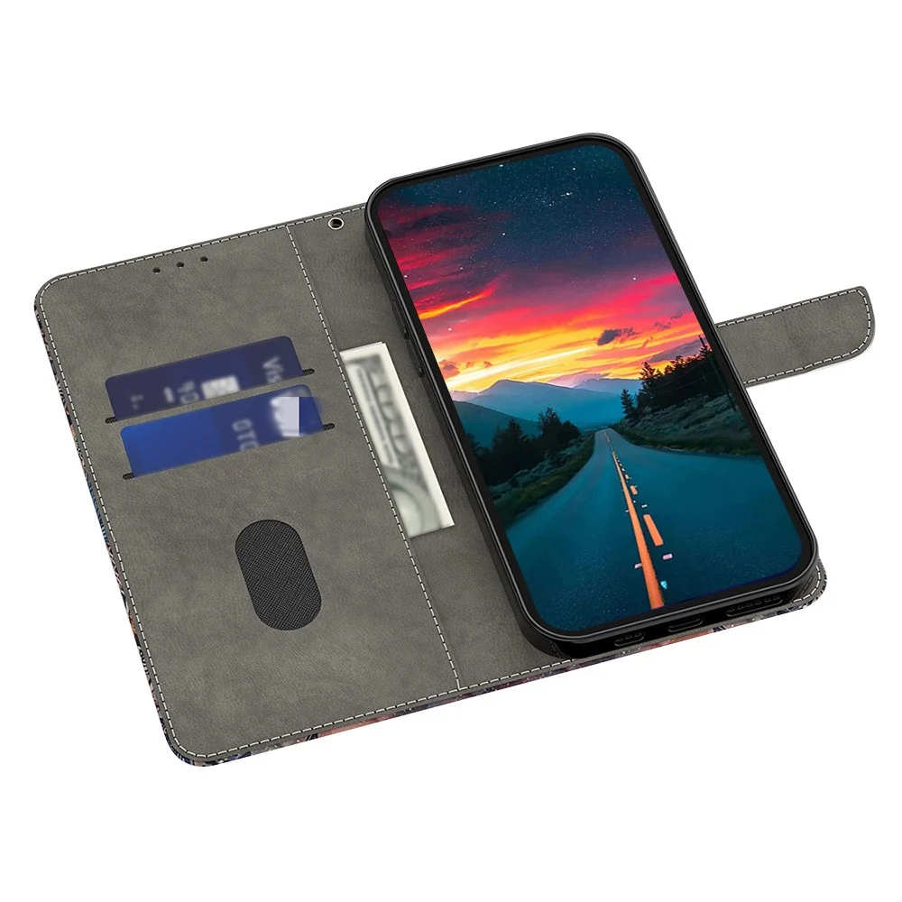 Motorola Moto G35 5G Case 3D Pattern Vegan Leather Wallet Phone Cover Stand - Gold Contour