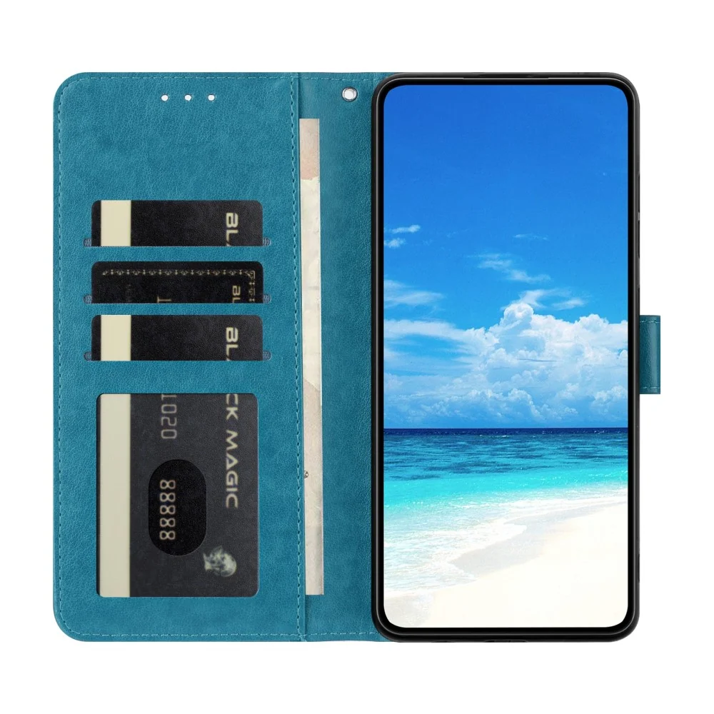 Motorola Moto G75 5G Case Butterfly Imprinted Wallet Stand Vegan Leather Flip Phone Cover Strap - Blue
