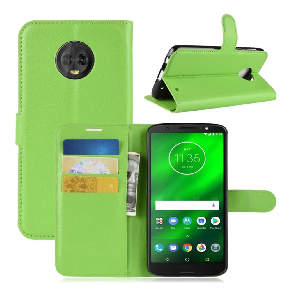 Motorola Moto G6 Plus étui à rabat en cuir texture litchi - Vert