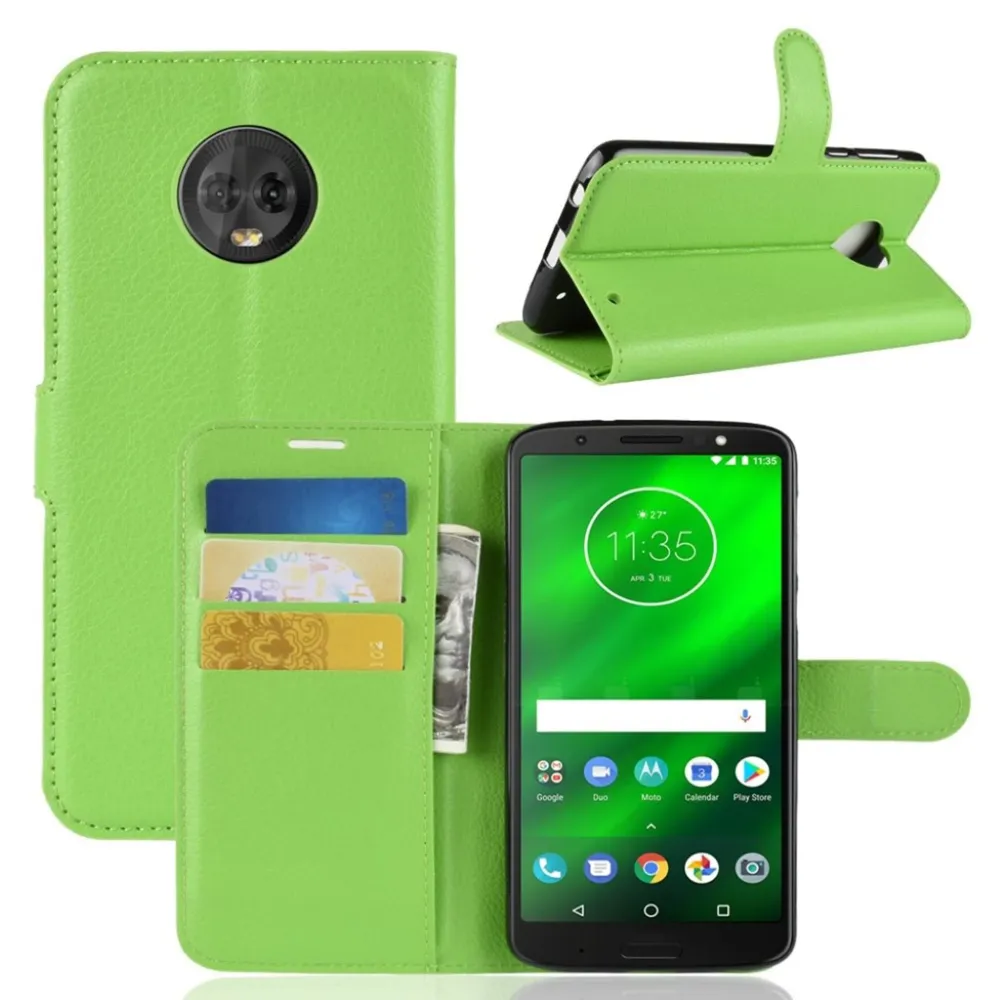 Motorola Moto G6 Plus étui à rabat en cuir texture litchi - Vert