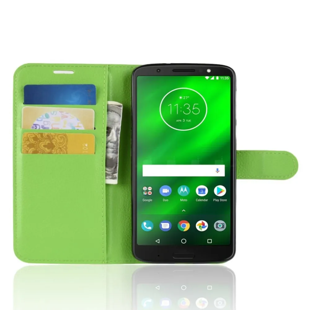 Motorola Moto G6 Plus étui à rabat en cuir texture litchi - Vert