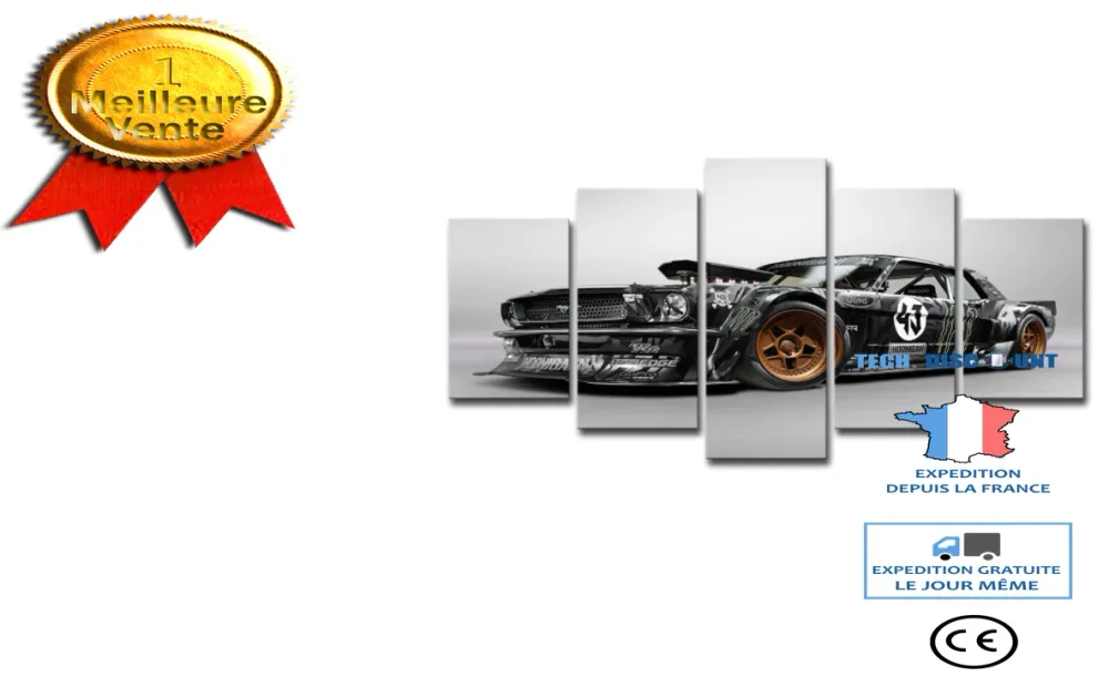 TD® Mur Art Photos Pour Salon 5 Pièces Ford Mustang Rtr Voiture Peinture Toile HD Imprimé sans cadre