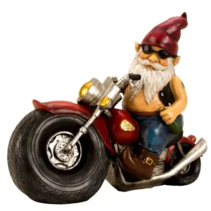 Nain cool sur une moto en céramique, multicolore, hauteur 28 cm, largeur 35 cm