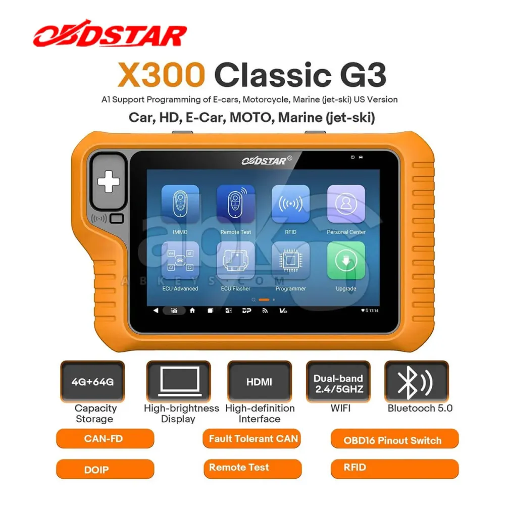 Programmeur de Clés OBDStar X300 Classic G3 Ensemble A1 avec CAN FD DoIP Intégré Supporte Auto, Voiture Électrique, HD, Mo...