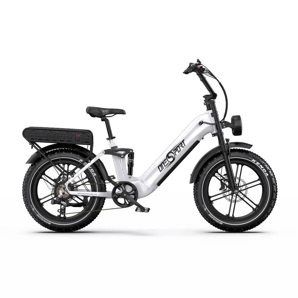 Vélo Électrique ONESPORT OT08 PRO - Moteur 500W Batterie 48V18AH*2 Pneus De 20 Pouces Freins à Disque - Blanc