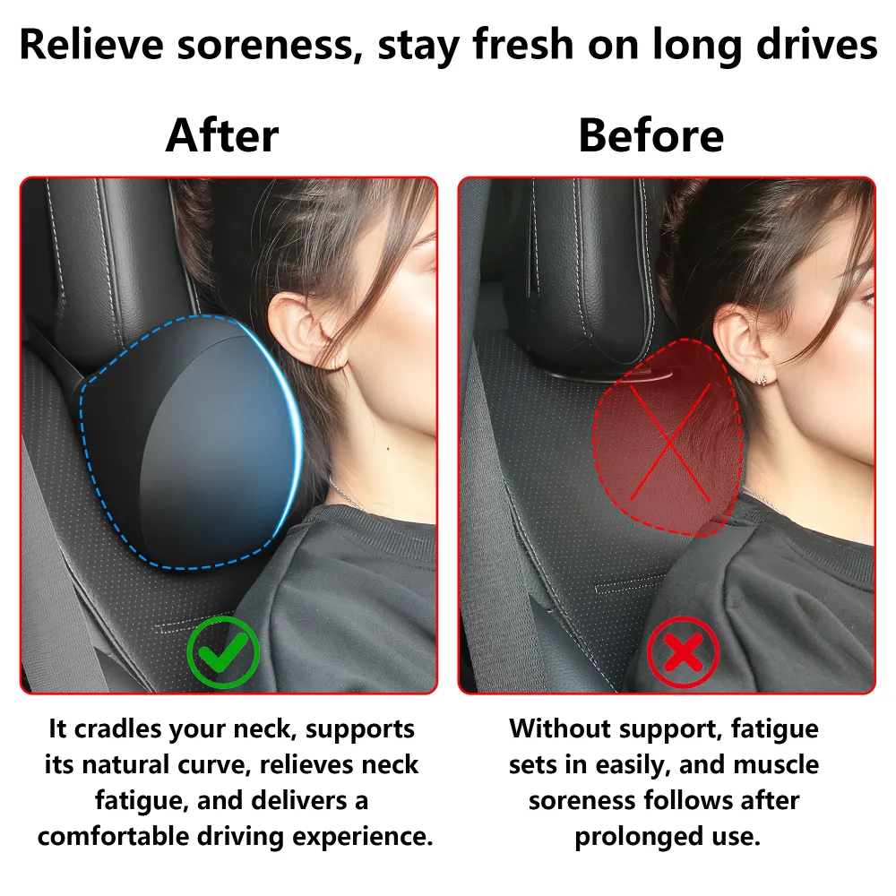 Oreiller d'appui-tête de voiture pour le soutien du cou, oreiller de cou de voiture en mousse à mémoire de forme, ajusteme...