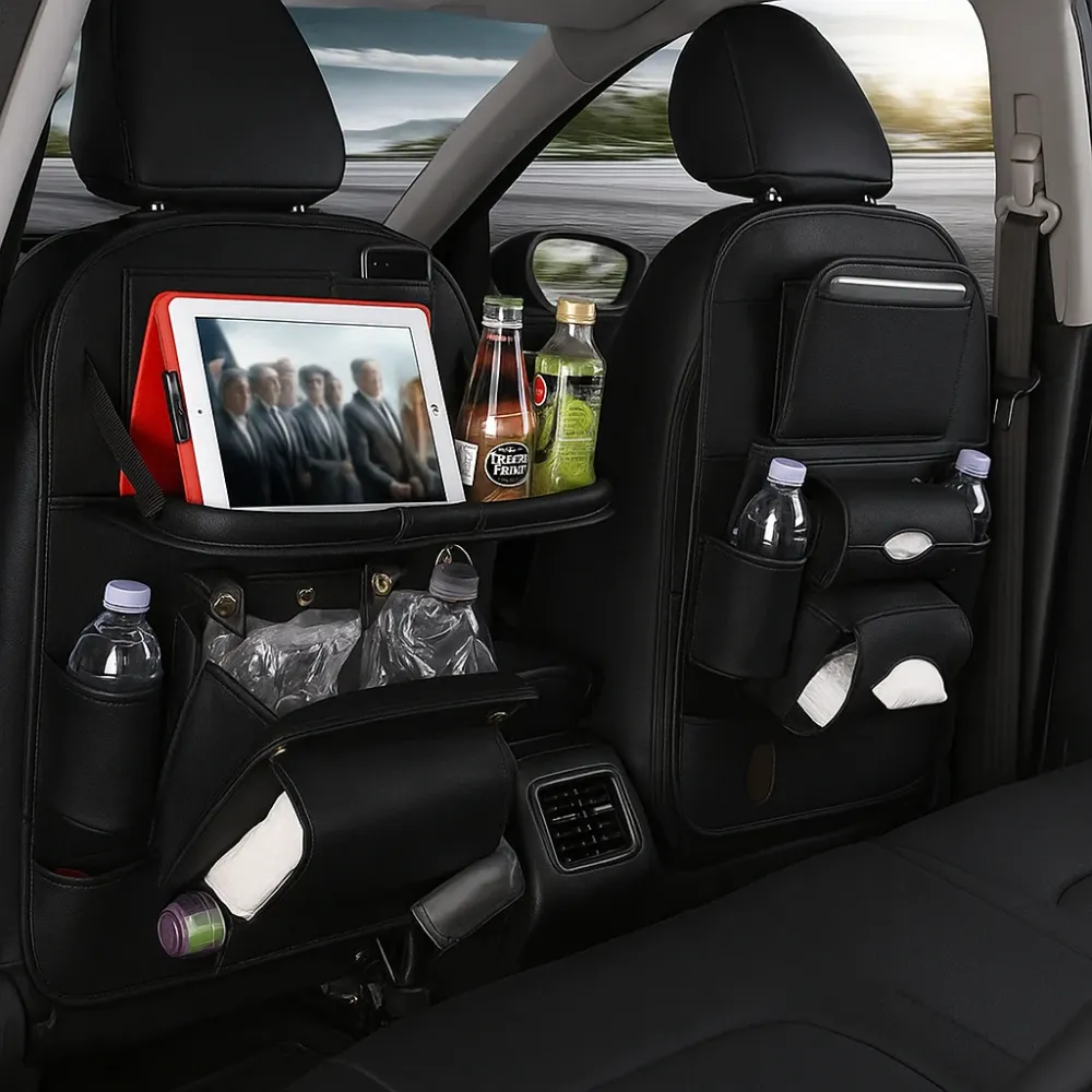 Organisateur de Siège Voiture en Cuir PU Haut de Gamme avec Table Pliable