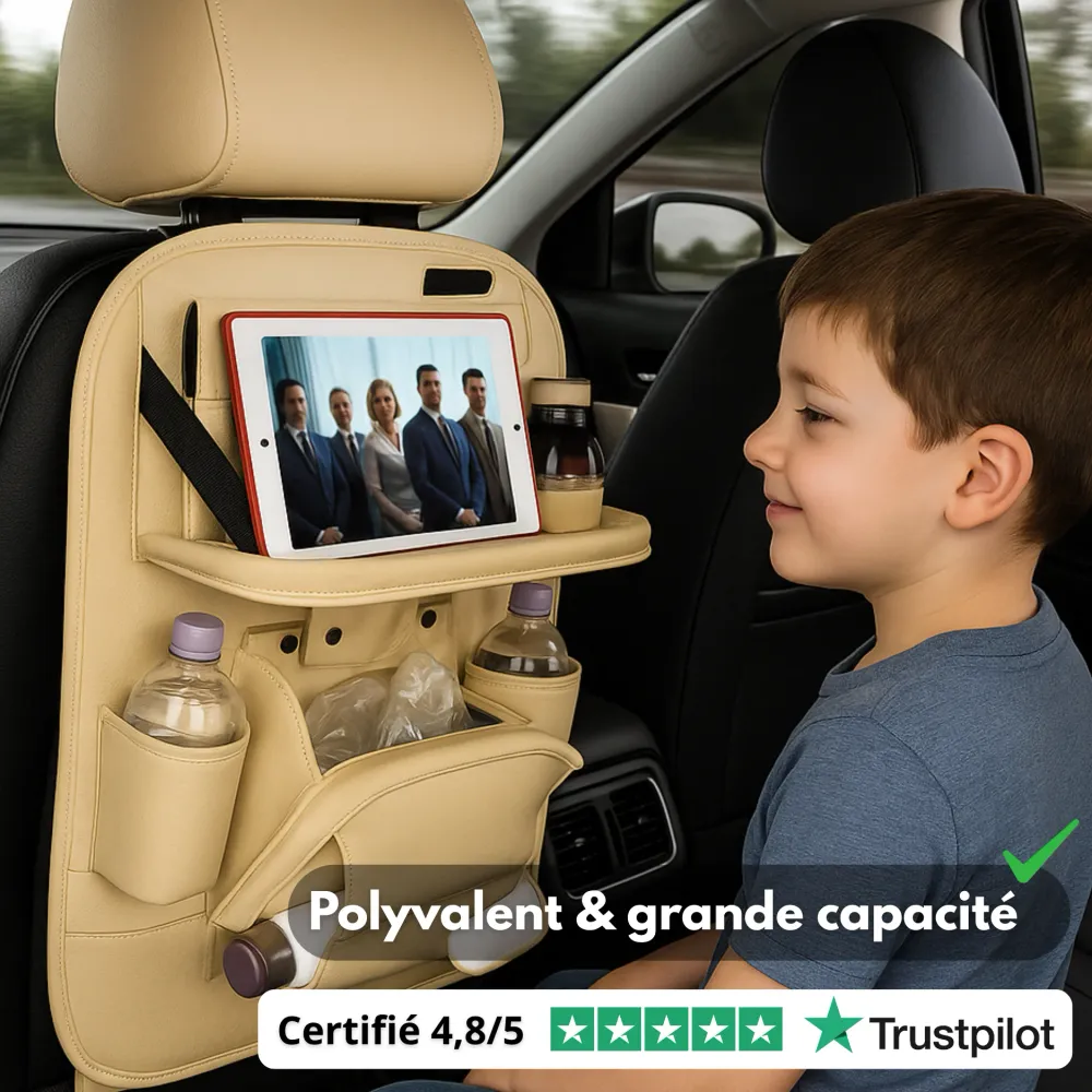 Organisateur de Siège Voiture en Cuir PU Haut de Gamme avec Table Pliable