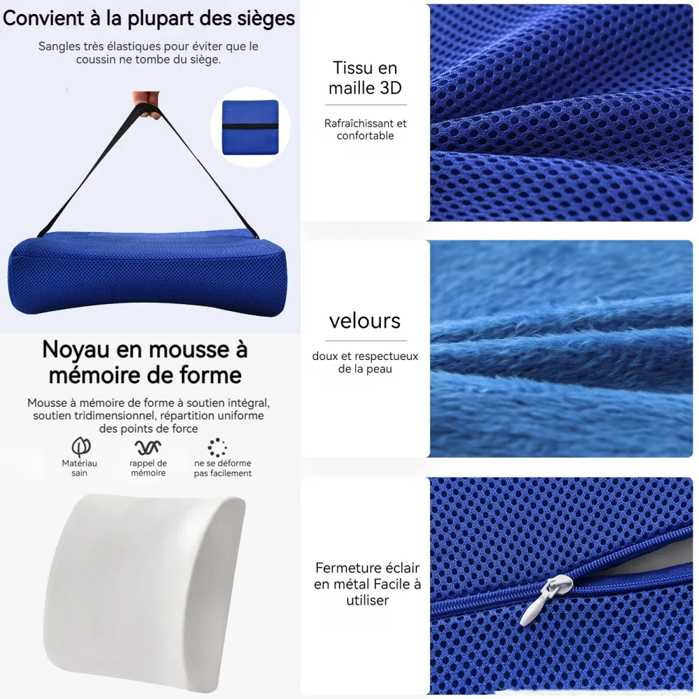 oussin lombaire 32x30x10cm convient à la plupart des sièges support lombaire de voiture en mousse à mémoire de forme bureaux