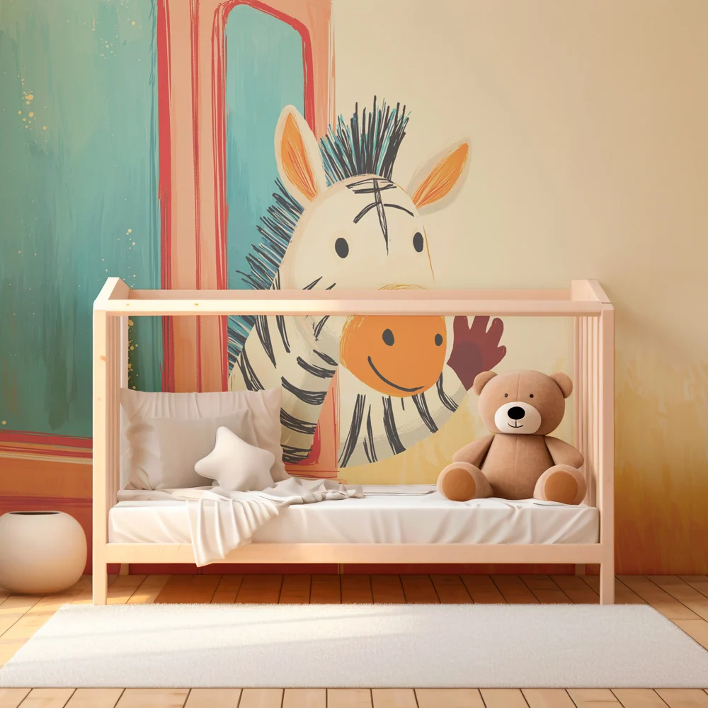 Papier peint chambre enfant | Petite zebra en voiture