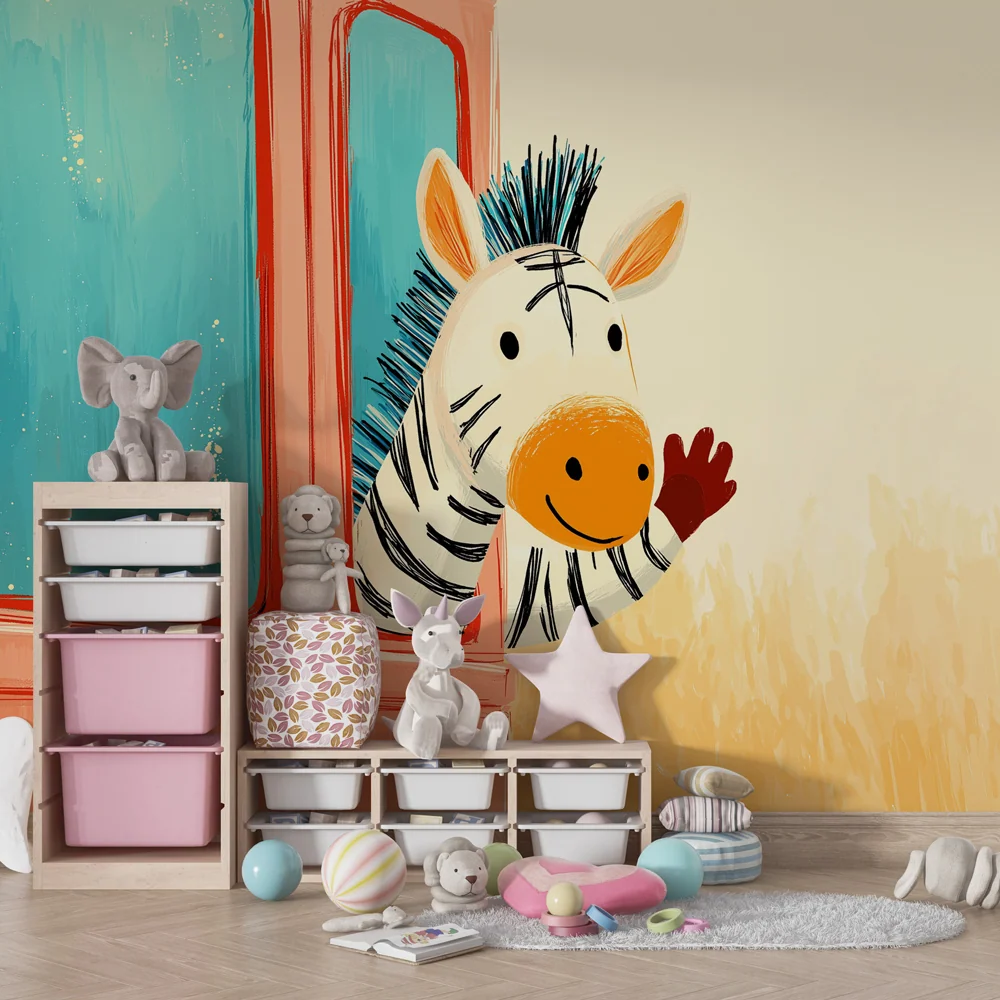 Papier peint chambre enfant | Petite zebra en voiture