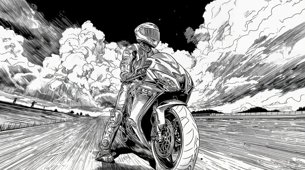Papier peint moto | scène dynamique en noir et blanc