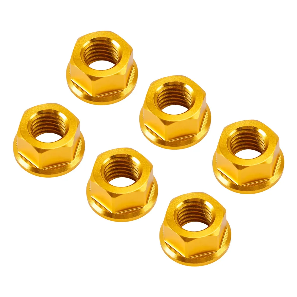 Paquet de 6 écrous de bride de pignon arrière en aluminium M10X1.5mm or pour moto vélo