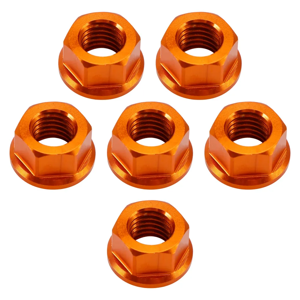 Paquet de 6 écrous de bride de pignon arrière en aluminium M10X1.5mm Orange pour moto vélo