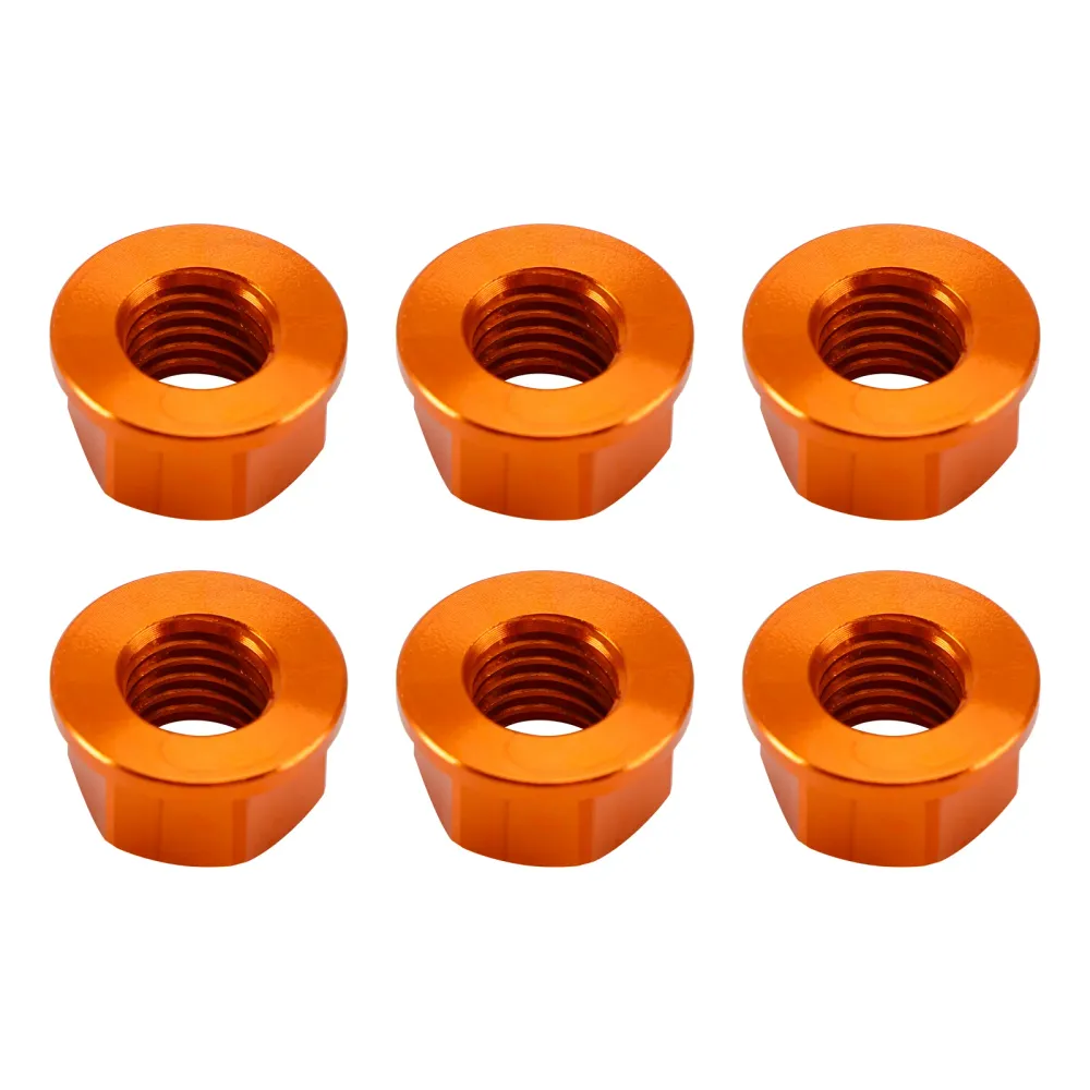 Paquet de 6 écrous de bride de pignon arrière en aluminium M10X1.5mm Orange pour moto vélo