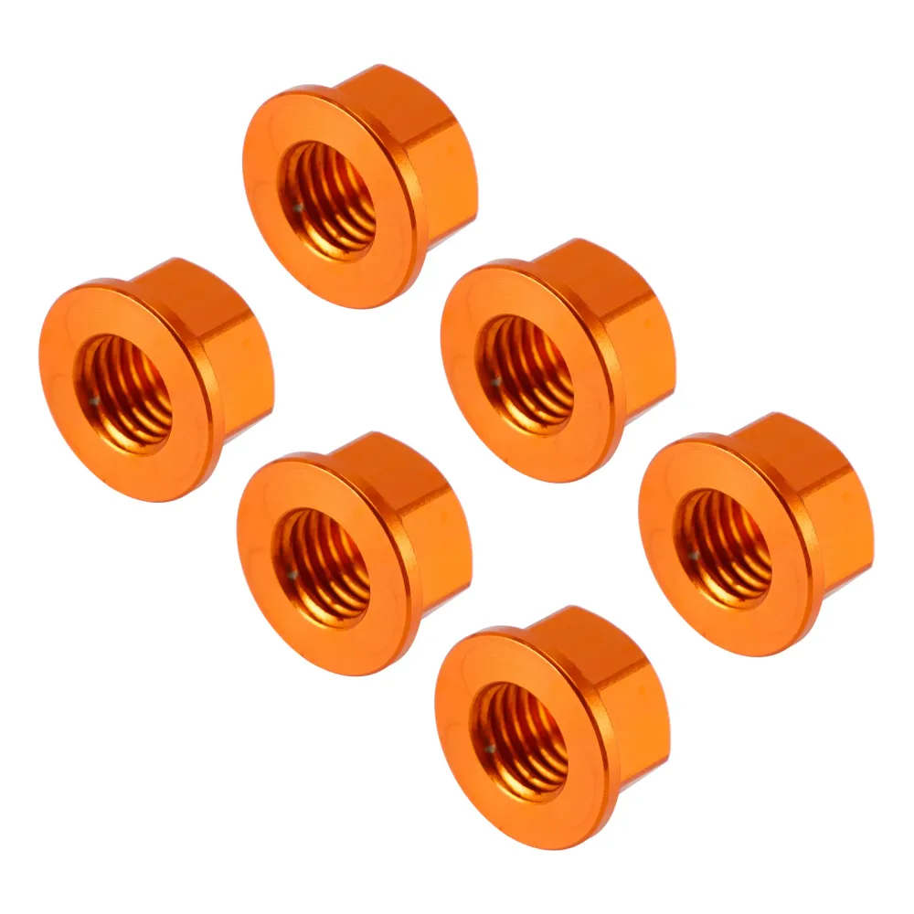 Paquet de 6 écrous de bride de pignon arrière en aluminium M10X1.5mm Orange pour moto vélo
