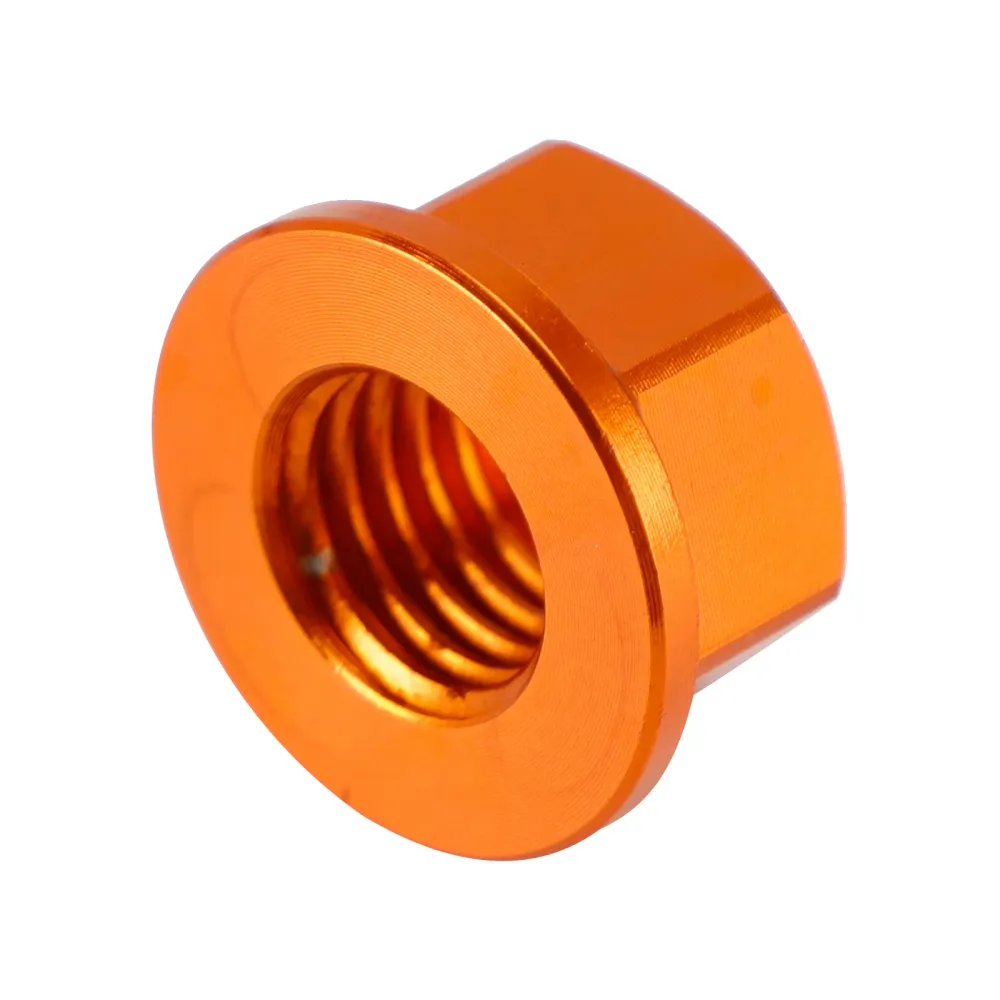 Paquet de 6 écrous de bride de pignon arrière en aluminium M10X1.5mm Orange pour moto vélo