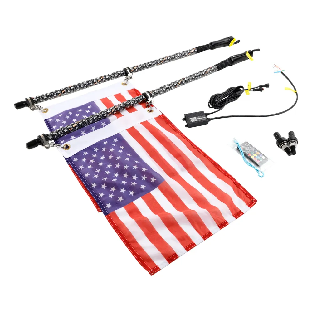 Pelle de voiture marine utilitaire Sport 4WD 4x4, 2x 3 pieds, lumières fouet LED RGB, antenne avec drapeau, télécommande