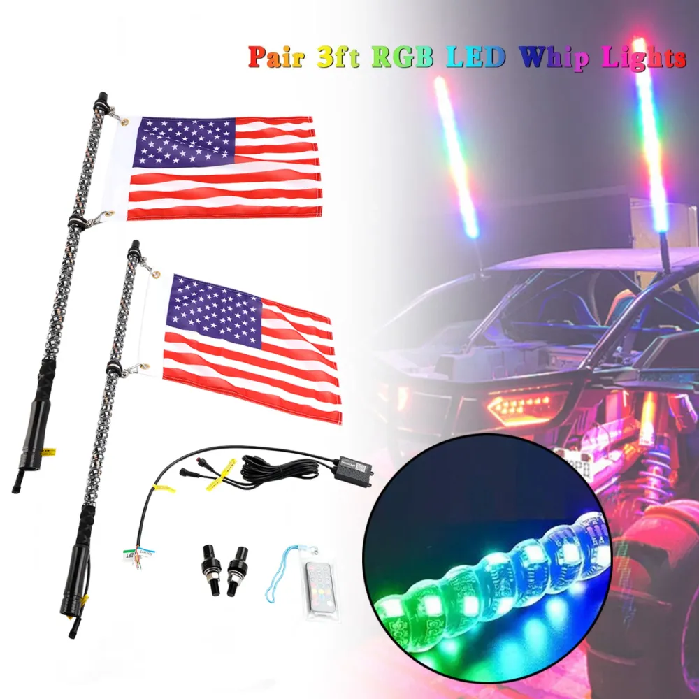 Pelle de voiture marine utilitaire Sport 4WD 4x4, 2x 3 pieds, lumières fouet LED RGB, antenne avec drapeau, télécommande