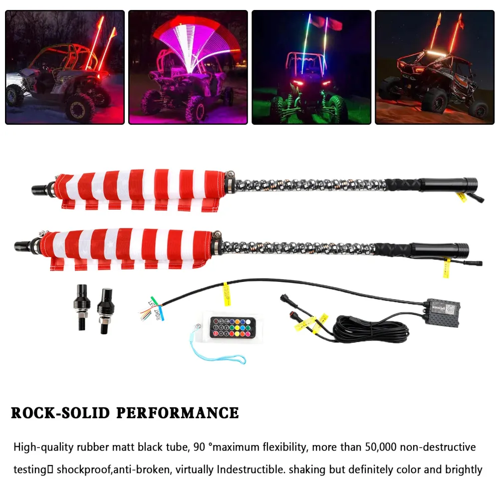 Pelle de voiture marine utilitaire Sport 4WD 4x4, 2x 3 pieds, lumières fouet LED RGB, antenne avec drapeau, télécommande