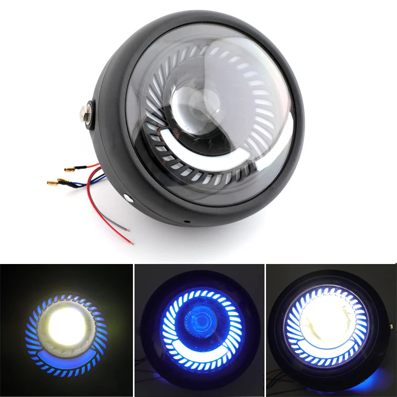 Phare universel bleu/blanc LED pour moto, 6.5 pouces, pour Cafe Racer, personnalisé, générique