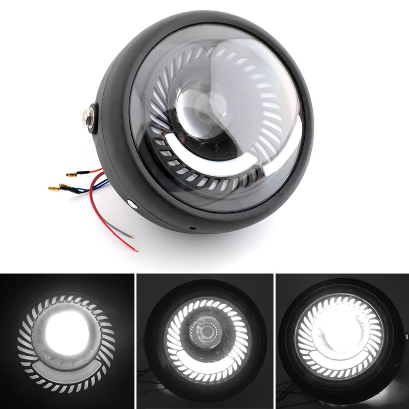 Phare universel bleu/blanc LED pour moto, 6.5 pouces, pour Cafe Racer, personnalisé, générique