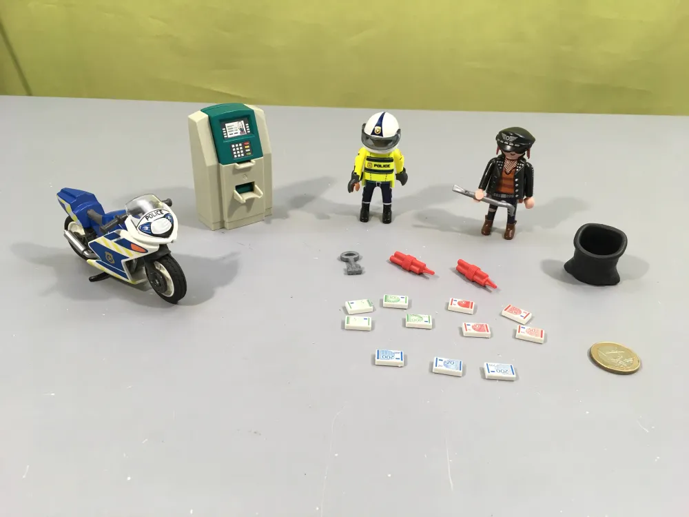 Policier avec moto et voleur, City Action 70572 - manque 1 billet bleu